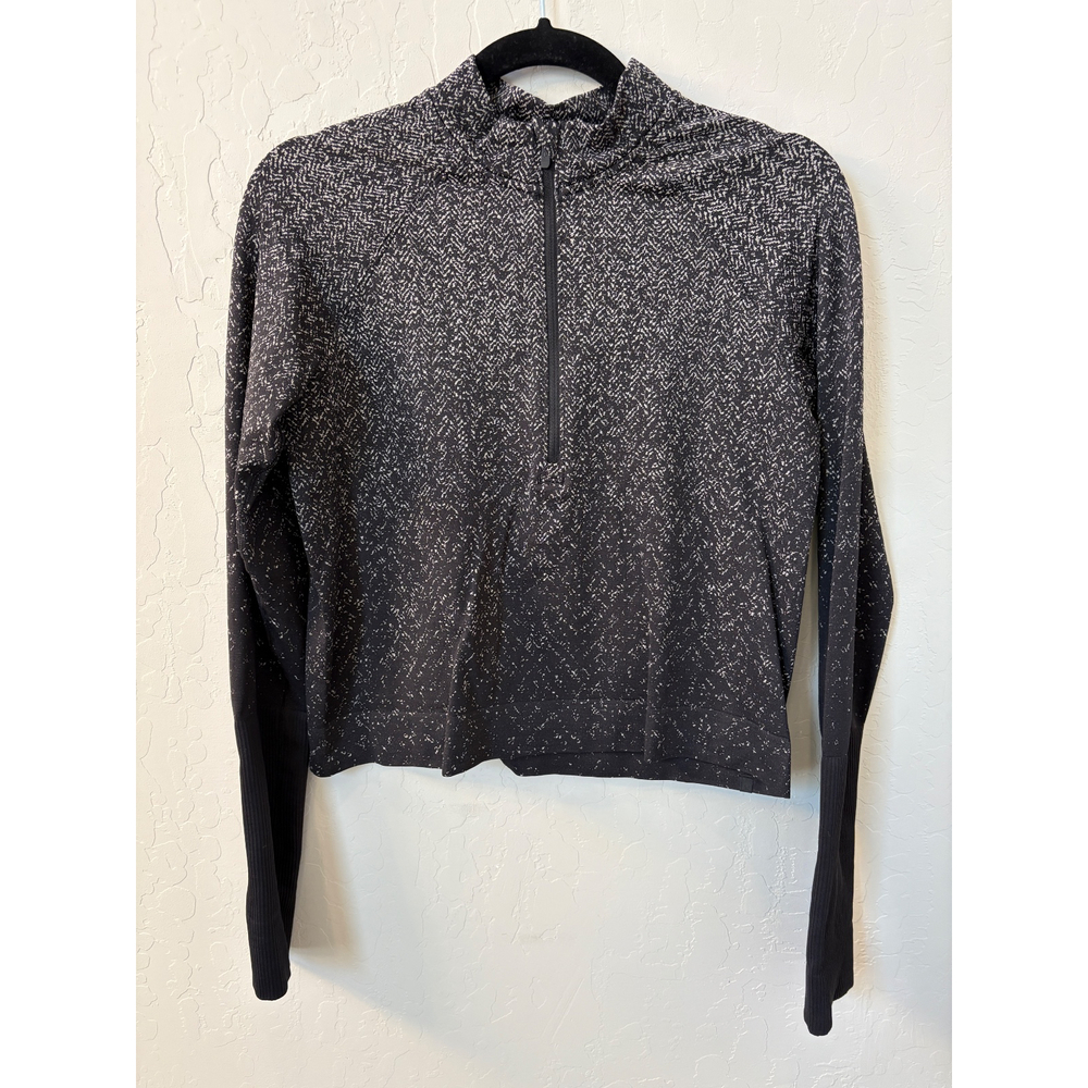Lululemon Rest‎ Less Cropped Half Zip Pullover Herringbone Fade Black White Sz 8